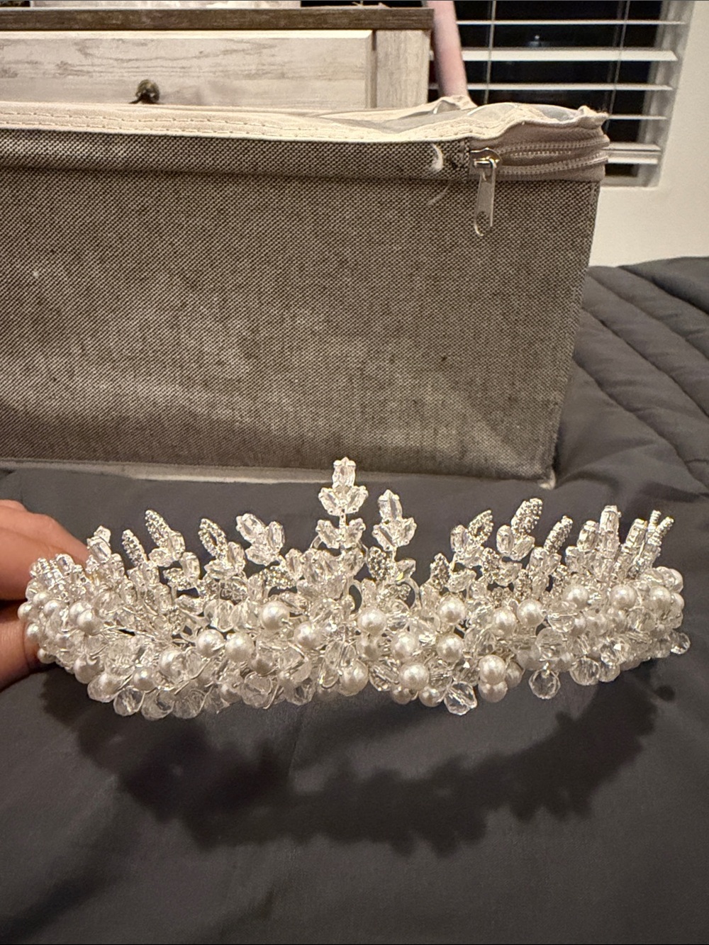 Crystal Pearl Bridal Tiara Headband - White
